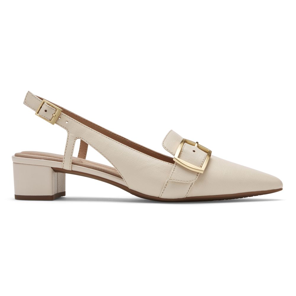 Rockport Women's Total Motion Gracie Buckle Heel Pumps - Beige - USA (6508ZKXFT)